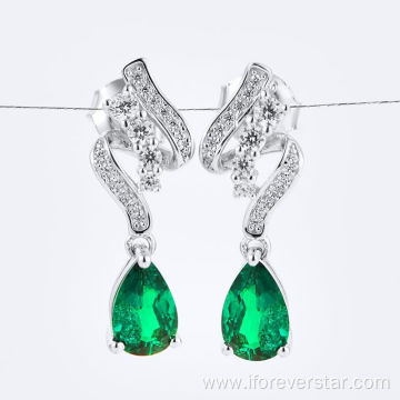 S925 Silver Dangling Drop Earrings Grown Emerald Stone